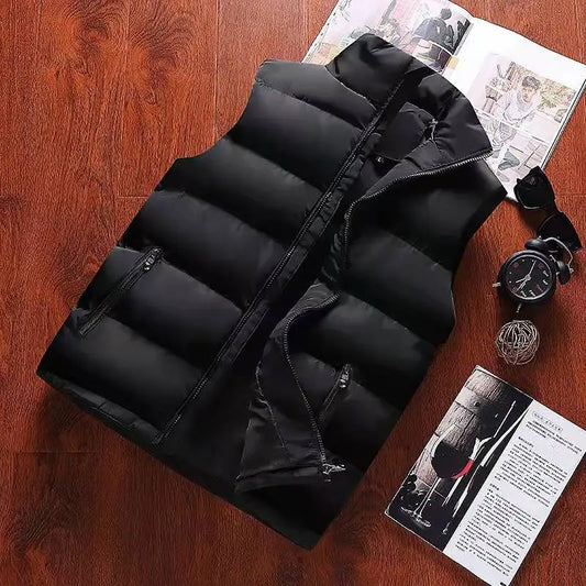 Men’s Waterproof Warm Vest – Winter Sleeveless Jacket with Zipper & Stand Collar