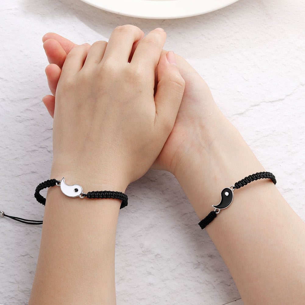 2pcs Best Friend Bracelets for 2 Adjustable Cord Thread Yin Yang Matching Bracelet for Bff Friendship Relationship Friendshop Boyfriend Girlfriend Valentines Gift, Suitable for Women