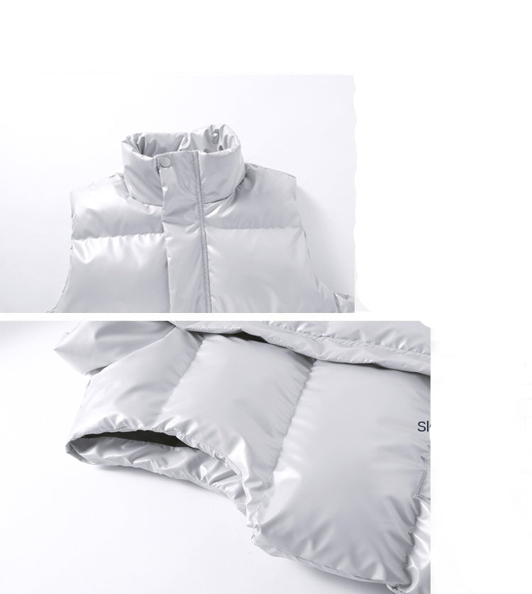 New Men's Sleeveless Jacket Fashion Vest Winter Warm Pockets Cotton Padded Jackets Mens White Black Waistcoat 5Xl