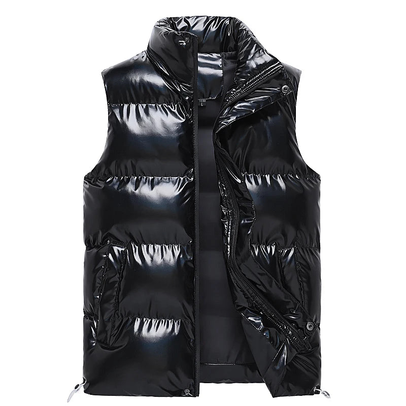 New Men's Sleeveless Jacket Fashion Vest Winter Warm Pockets Cotton Padded Jackets Mens White Black Waistcoat 5Xl