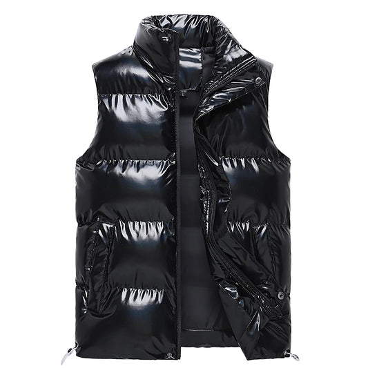 New Men's Sleeveless Jacket Fashion Vest Winter Warm Pockets Cotton Padded Jackets Mens White Black Waistcoat 5Xl