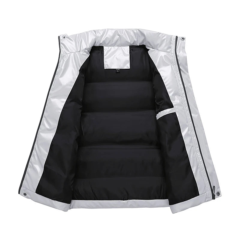 New Men's Sleeveless Jacket Fashion Vest Winter Warm Pockets Cotton Padded Jackets Mens White Black Waistcoat 5Xl