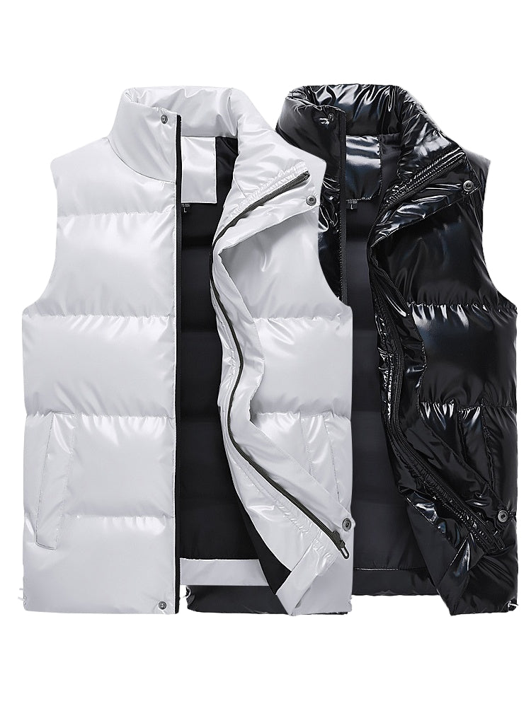 New Men's Sleeveless Jacket Fashion Vest Winter Warm Pockets Cotton Padded Jackets Mens White Black Waistcoat 5Xl
