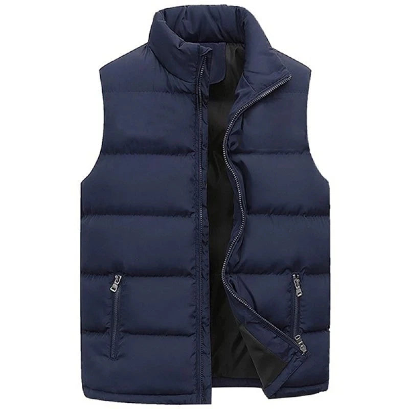 Men’s Waterproof Warm Vest – Winter Sleeveless Jacket with Zipper & Stand Collar