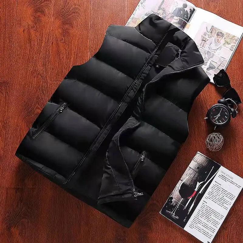 Men’s Waterproof Warm Vest – Winter Sleeveless Jacket with Zipper & Stand Collar