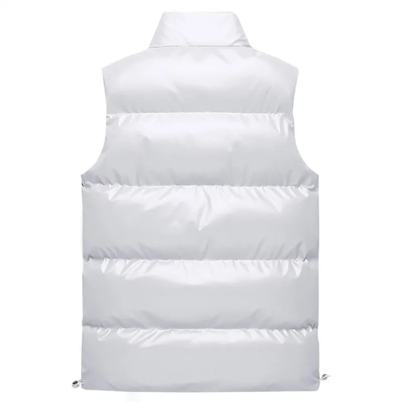 New Men's Sleeveless Jacket Fashion Vest Winter Warm Pockets Cotton Padded Jackets Mens White Black Waistcoat 5Xl