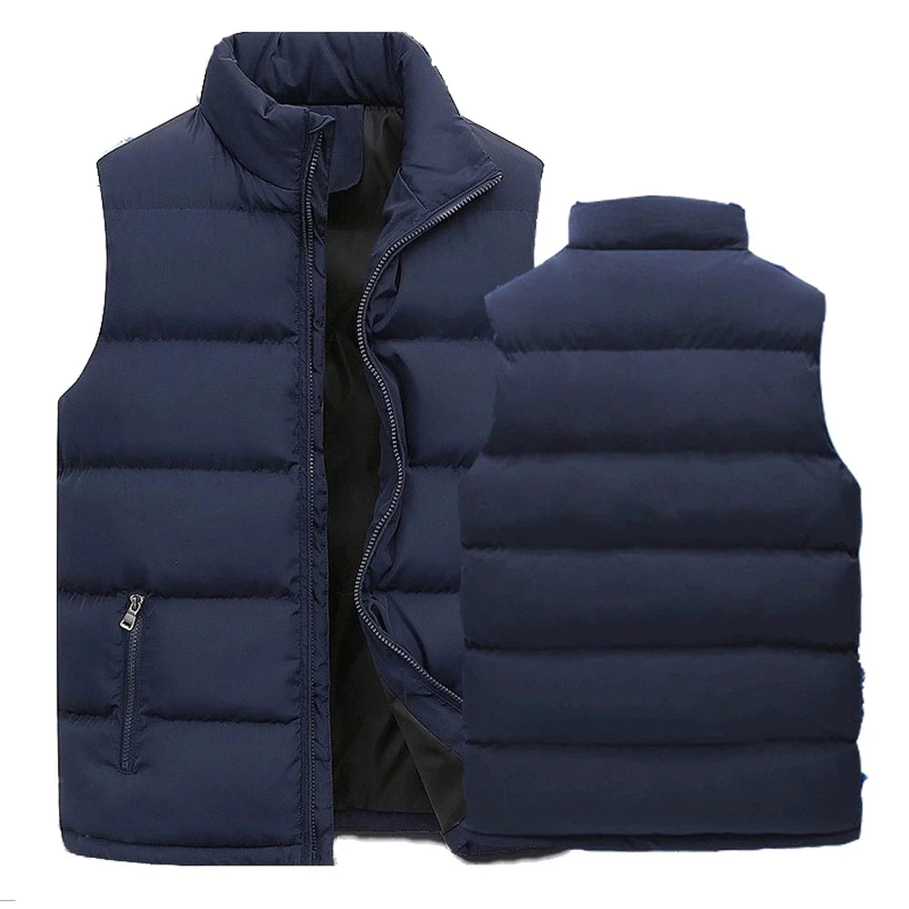 Men’s Waterproof Warm Vest – Winter Sleeveless Jacket with Zipper & Stand Collar
