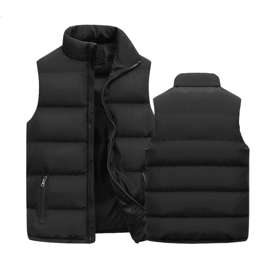 Men’s Waterproof Warm Vest – Winter Sleeveless Jacket with Zipper & Stand Collar
